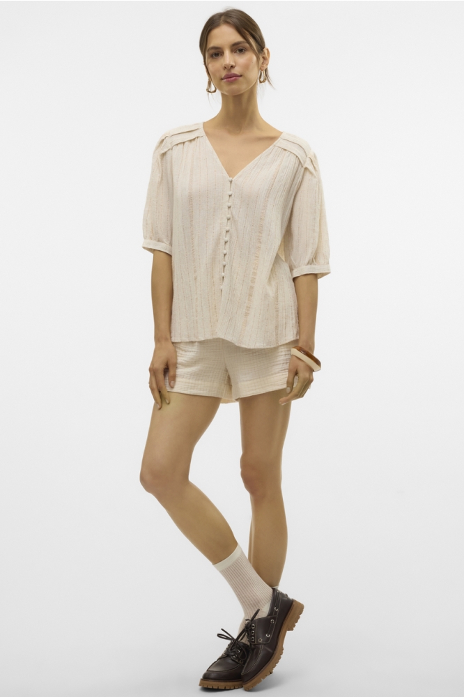 VMDAHLIA S/S V-NECK SHIRT WVN BTQ 10329115 Pumice Stone/Gold